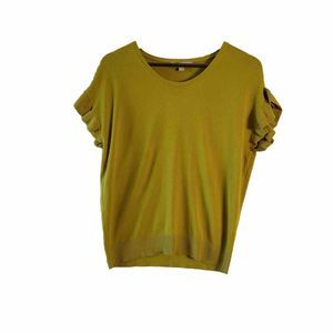 Ann Taylor Loft  Ruffle Short Sleeves Womens Shirt Gold Mustard Yellow Small Sm